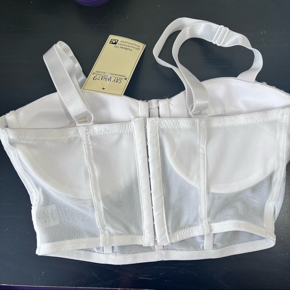 Say What White Mesh Pearl Crop Bralette Size Small New With Tags - Picture 9 of 10